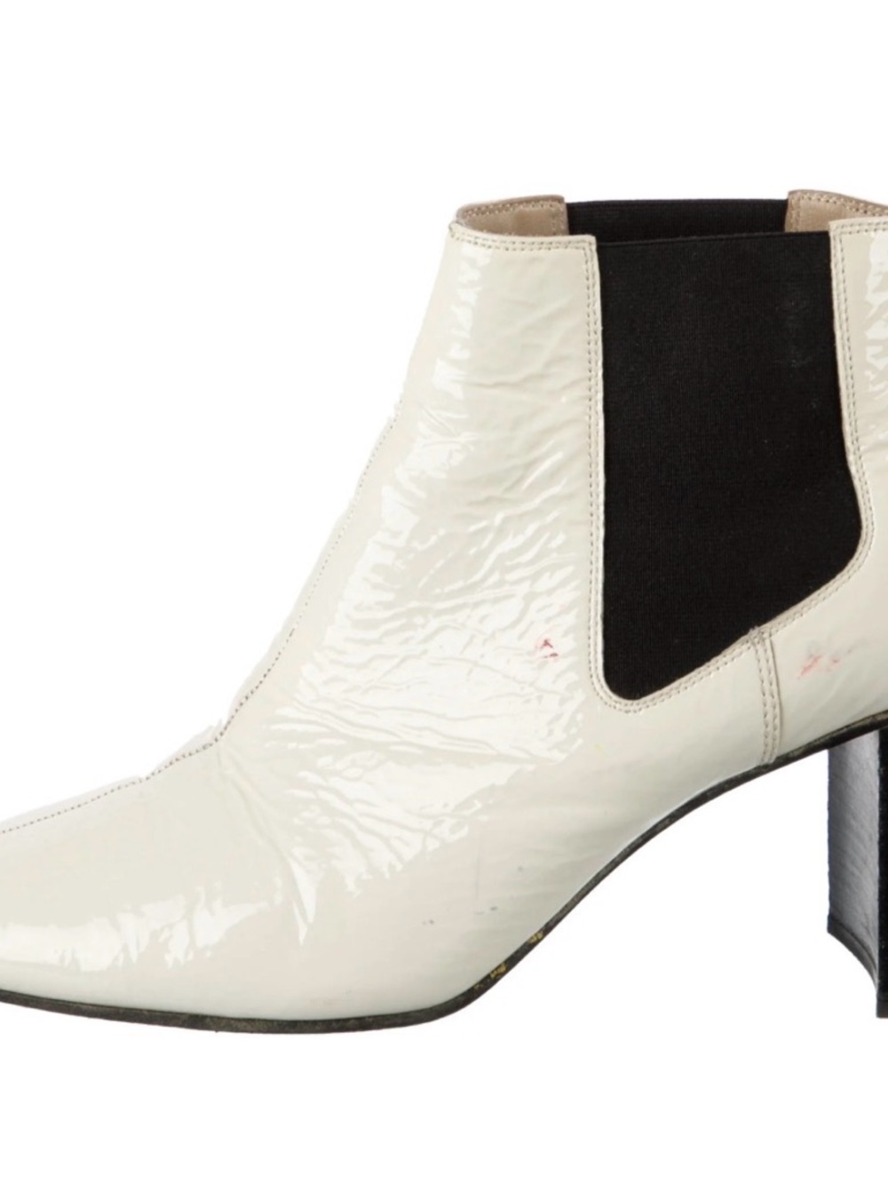 rag & bone Off White Patent Chelsea Crinkle Slip On Booties w/ Black Elastic. 39 - Picture 3 of 8